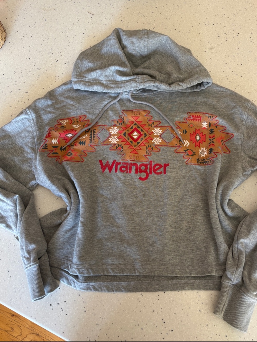 Wrangler Gray Hoodie with Red and Orange Southwestern Graphic
